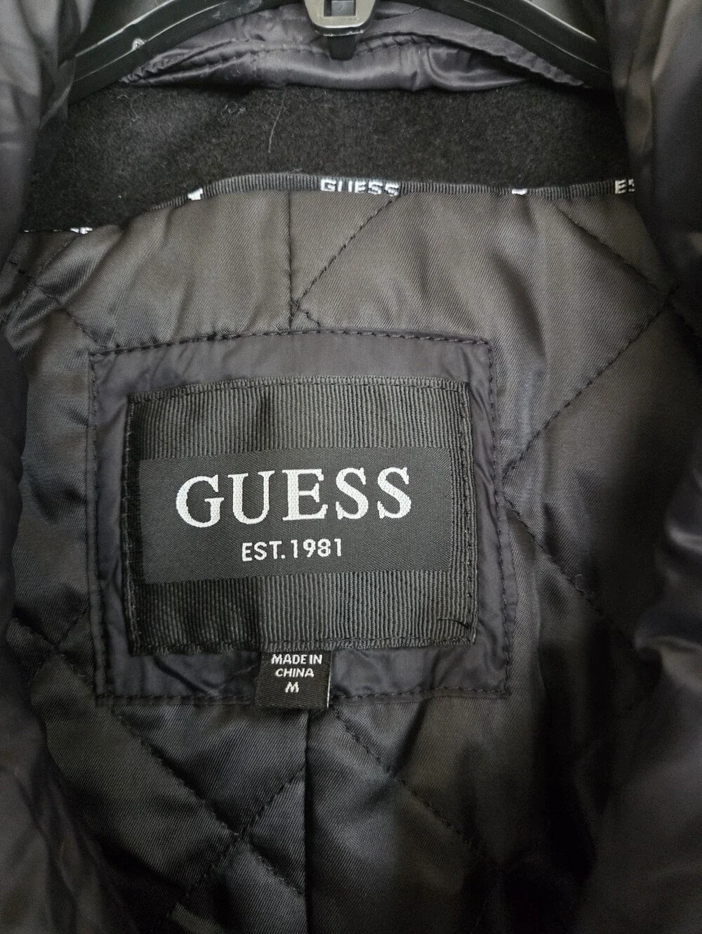GUESS Men's Black Wool Blend Jeff DB Hooded Quilted Peacoat Size Medium NWT $350